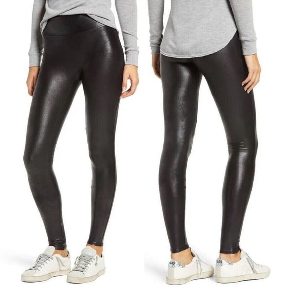 Spanx Black Faux Leather Leggings (Size S/M) High Rise Shaping Ankle Pants 2437 - Picture 1 of 9